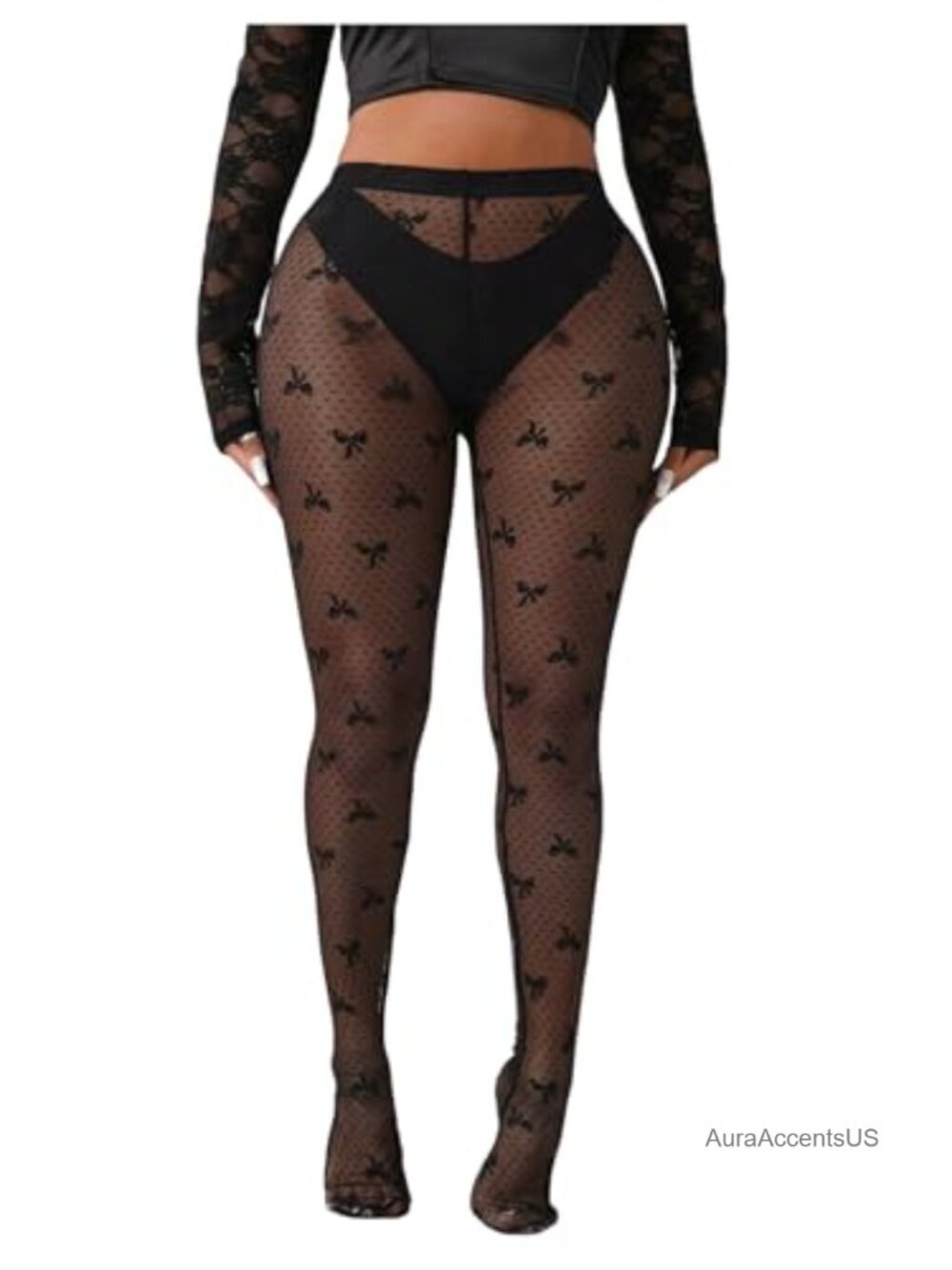 Plus Size Bow Sheer Tights High Waisted Footed Transparent Pantyhose